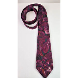 Hugo Boss Burgundy Men's Floral Leaf Print Wool Tie Elegant Business Formal Wear